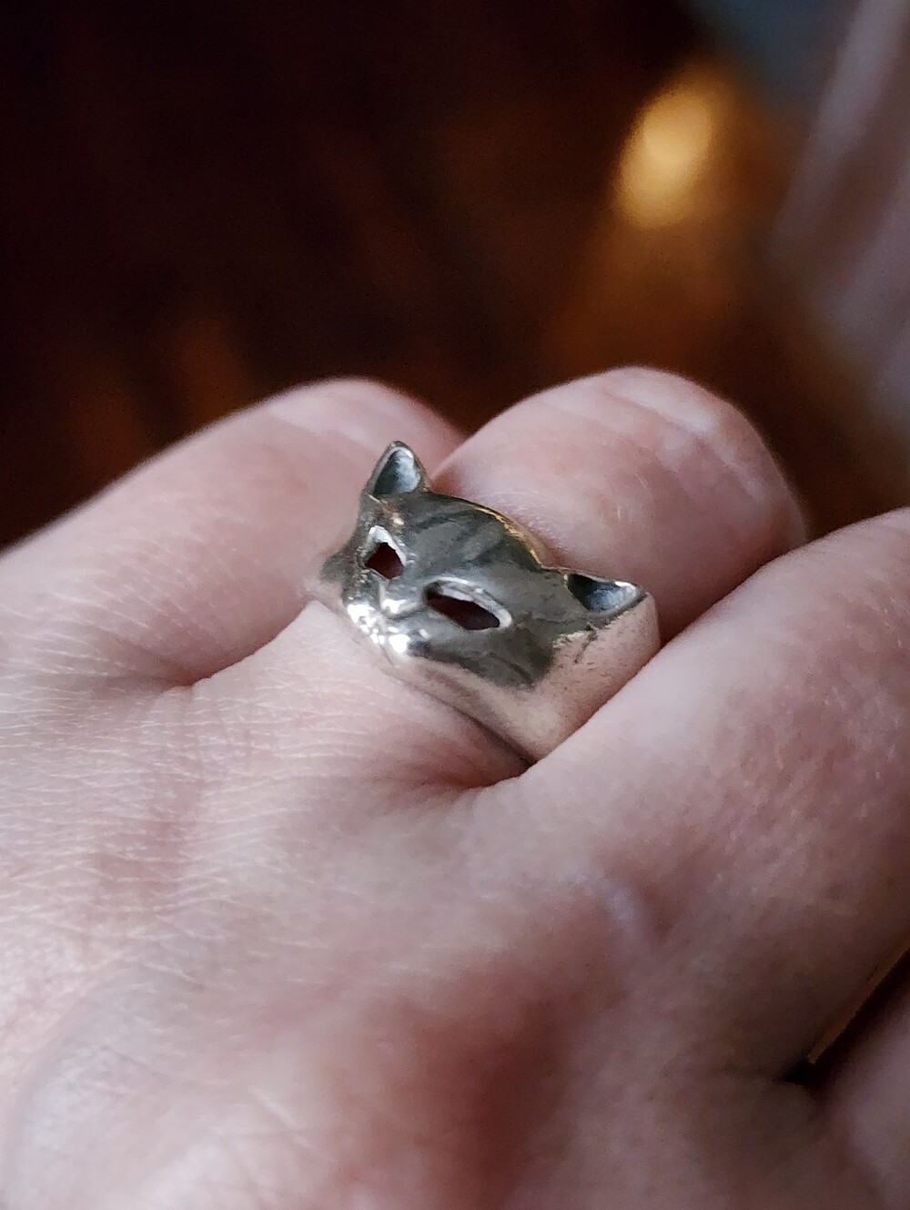 Sterling Silver Cat Face Ring
